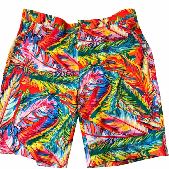 Hreski Other - HRESKI Radiant Tropical Neon Feathers Performance Golf Shorts Size 36